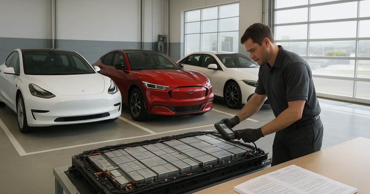 EV battery warranty comparison shown with Tesla Ford Mercedes service