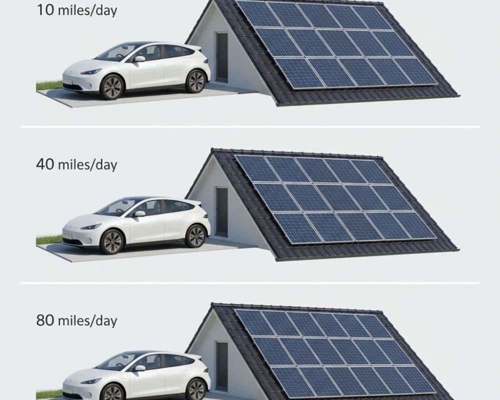 Solar panels needed for EV based on daily driving habits comparison.