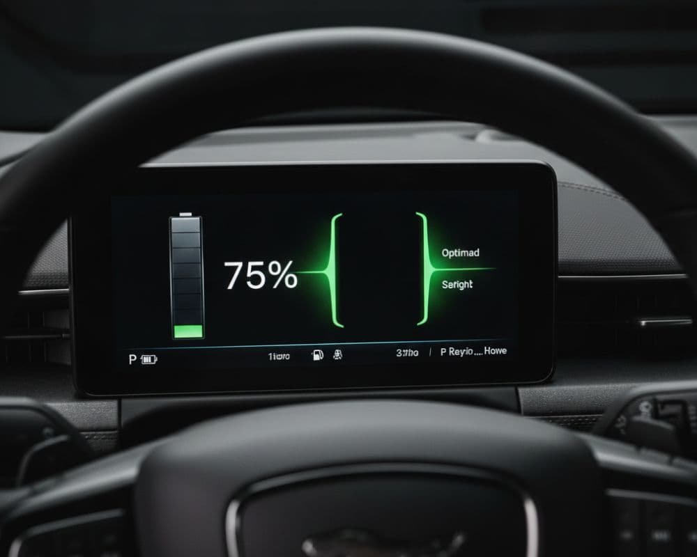 Mach-E digital gauge cluster showing safe 80 percent charging habits.