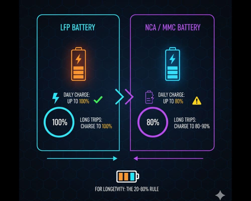 Tesla battery charging recommendations LFP NCA NMC guide