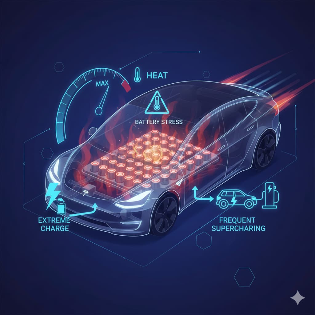 Tesla battery degradation causes including heat charging cycles stress