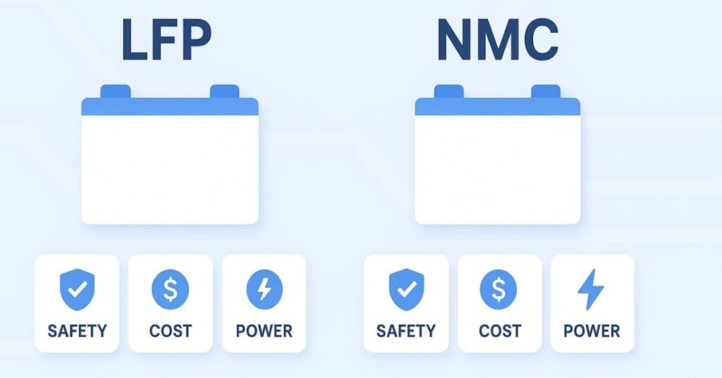 Tesla LFP and NMC battery comparison infographic 2025