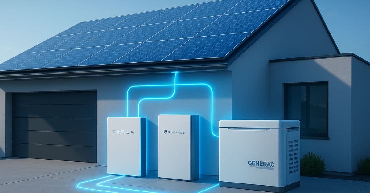 Tesla Powerwall alternatives displayed with solar panels at home.