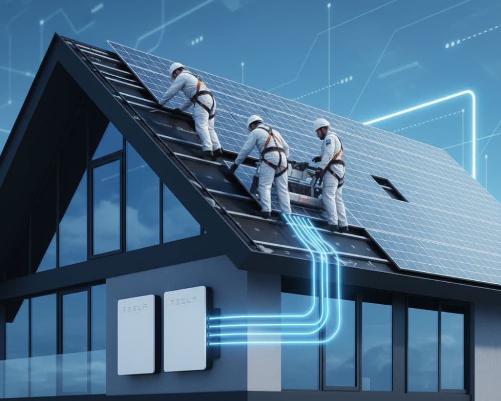 Tesla Solar Roof installation with Powerwall system integration.