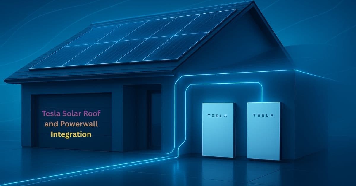 Tesla Solar Roof and Powerwall integration with blue tech energy.