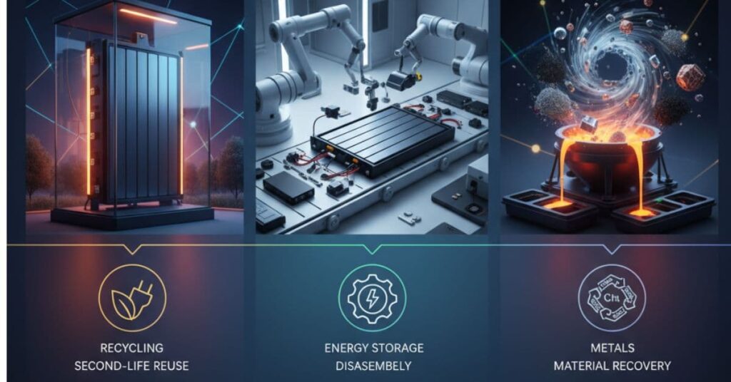 Tesla battery second-life recycling and material recovery process