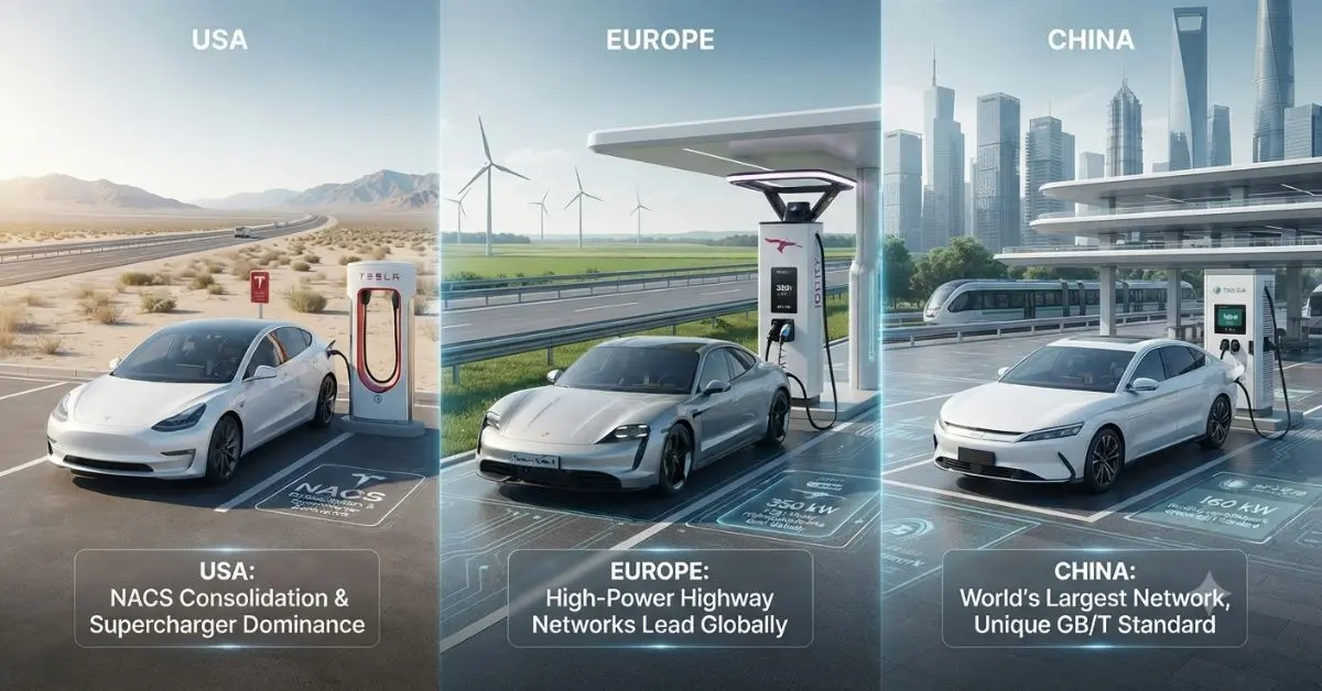 EV charging in the USA, Europe, and China